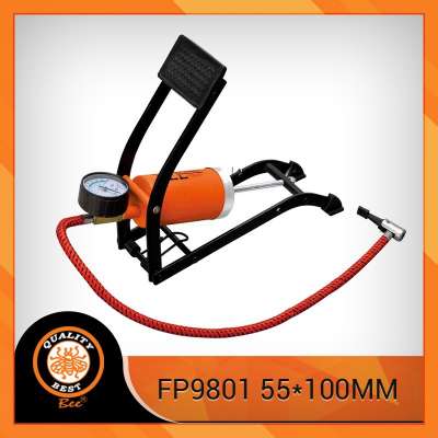 Protable foot bicycle air pump with pressure gauge